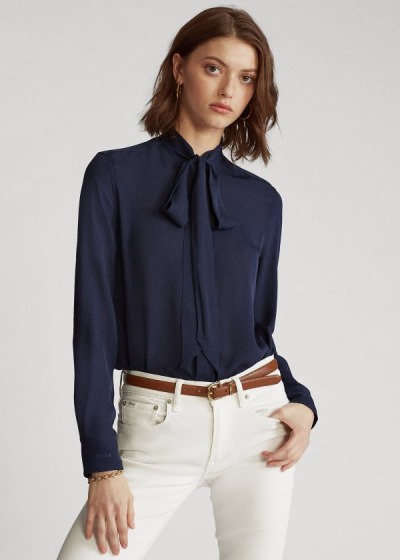 Women's Polo Ralph Lauren Georgette Tie-Neck Shirts | 439086HVE